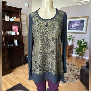 Patrizia Luca green & black long sleeve blouse-size M